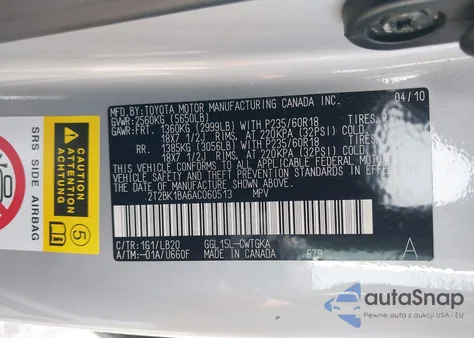 2010 Lexus Rx 350 из США, поврежденный, VIN 2T2BK1BA6AC060513